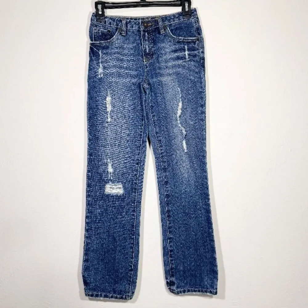 Vintage Justice Girls Jeans Size 12 Distressed Y2K Embroidered Pocket Low Rise